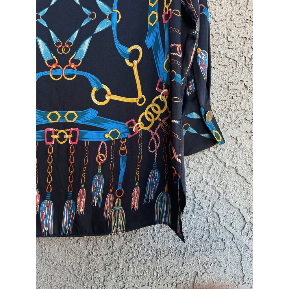 ZARA BLOGGER FAVE Black & Blue Chain Scarf Printed Long Tunic Blouse Top XS - Picture 16 of 17